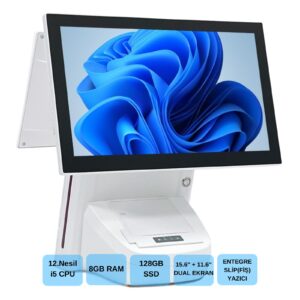 IROMX WP-1215W10 I5 12.GEN 8GB 128GB 15.6+11.6" WIFI/DAHİLİ SLİP YAZICILI BEYAZ ENDÜSTRİYEL POS PC